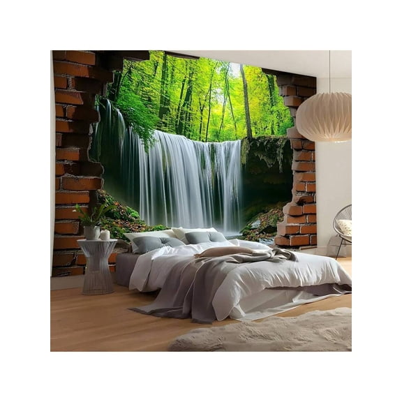 Forest Waterfall Tapestry, Polyester Wall Hanging With Stereoscopic Window View For Bedroom Living Room