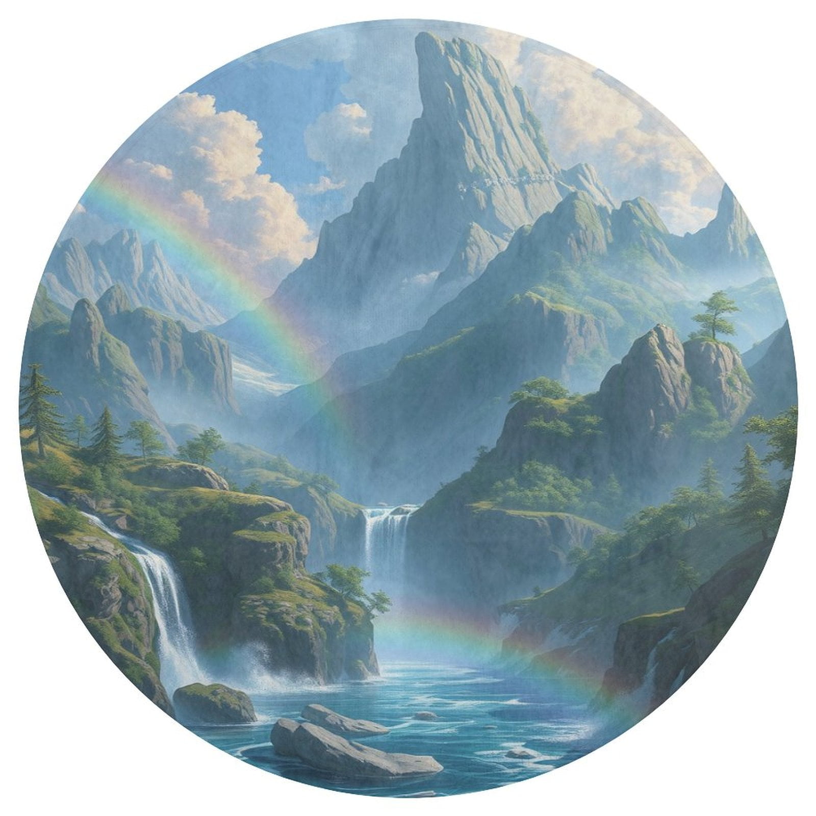 Forest Waterfalls Round Area Rug Floor Carpets Washable Indoor Floor ...