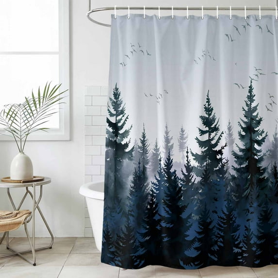 Forest Waterproof Fabric Shower Curtain,Dark Blue Fall Bird Vintage Farmhouse Tree Waterproof Fabric Shower Curtain for Bathroom Curtains Bathtubs Hotel Shower Curtains with 12 Hooks Stall 48x72in