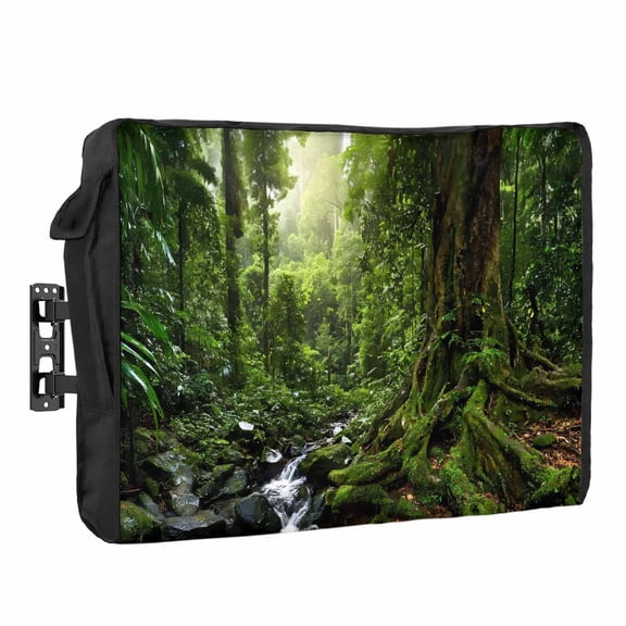 Forest Waterproof Outdoor TV Cover, Landscapes Tree Streams Outside Weatherproof TV Enclosures for 70 to 75 Inch LCD Television Shield Flat Screen Protectors