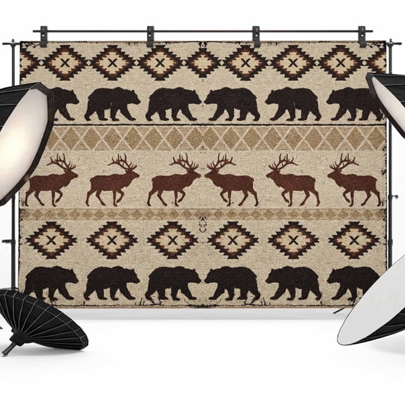Forest Wild Animals Photography Backdrop 7x5FT, Vintage Bohemian Ethnic Bear Deer Geometric Plaid Photo Backdrops, Background for Photography Studio Photo Studio Background, Back Drop for Photoshoot