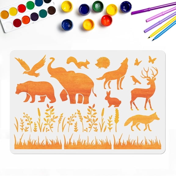 Forest Wildlife Stencils Large Animal Stencil Templates 23.615.7inch Bear Elephant Deer Eagle Hedgehog Wolf Rabbit Butterfly Grass Wildflower Template for Window Wall Canvas PaperMixed Color