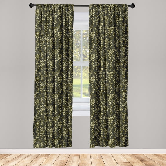 Forest Window Curtains, Minimal Botanical Branches with Leaves Abstract Modern Garden Print, Lightweight Decor 2-Panel Set with Rod Pocket, Pair of - 28"x84", Pale Green and Evergreen, by Ambesonne