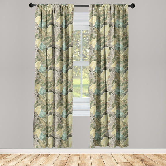 Forest Window Curtains, Nature Vibe Digital Sketch Artwork of Jungle Leaves on Squared Backdrop, Lightweight Decor 2-Panel Set with Rod Pocket, Pair of - 28"x63", Forest Green Dimgray, by Ambesonne