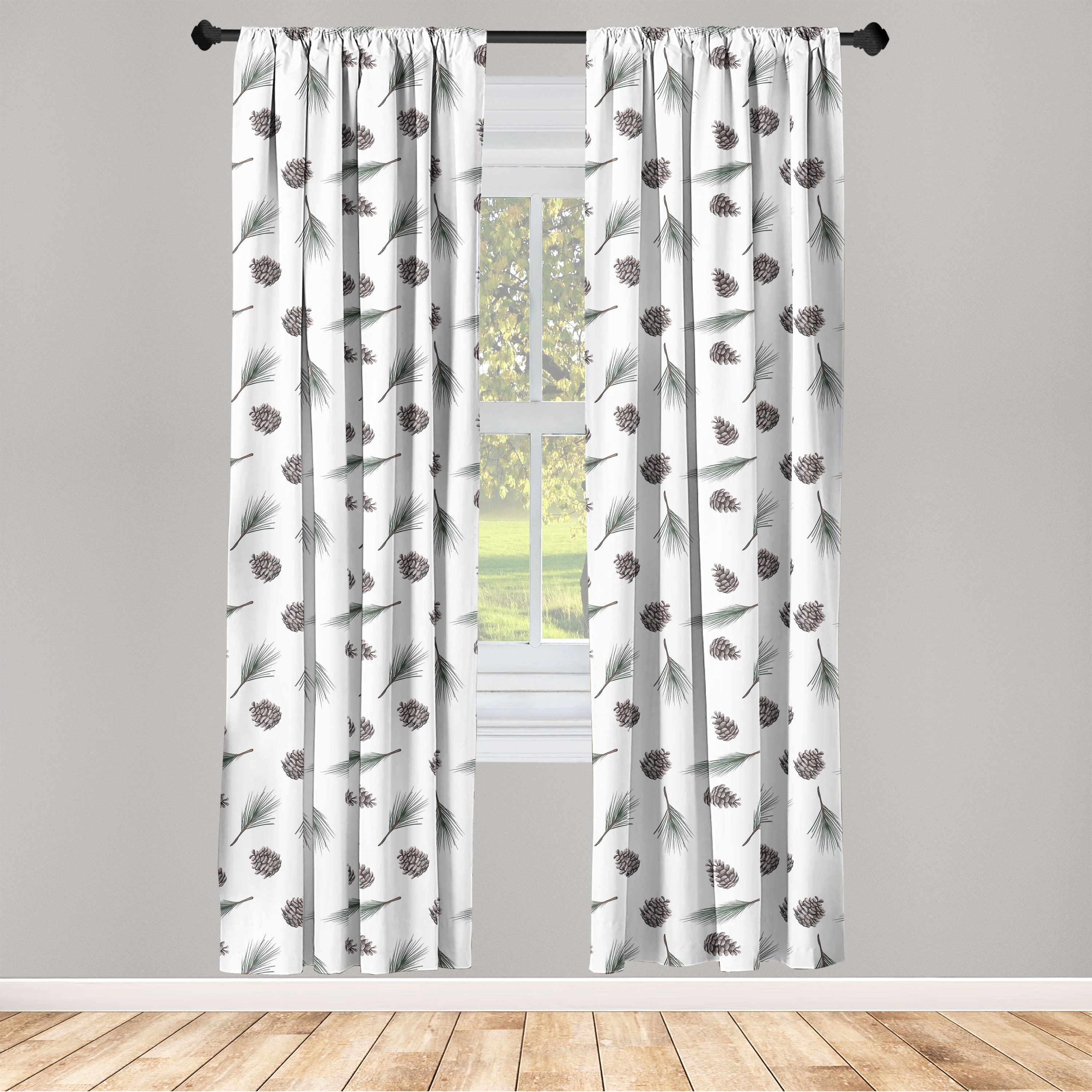 Forest Window Curtains, Winter Inspired Illustrated Pine Tree Leaf and ...