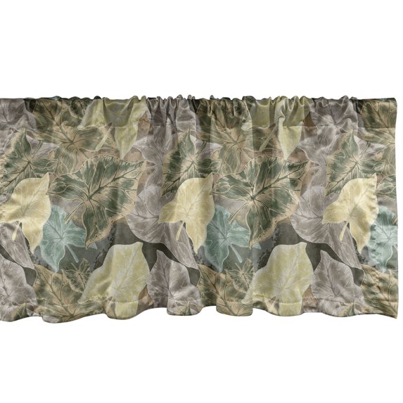 Forest Window Valance, Nature Vibe Digital Sketch Artwork of Jungle Leaves on Squared Backdrop, Curtain Valance for Kitchen Bedroom with Rod Pocket, 54" X 18", Forest Green Dimgray, by Ambesonne