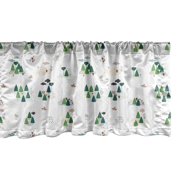 Ambesonne Forest Valance Pack of 2, Scandinavian Trees Leaves, 54"X18", Green and Multicolor