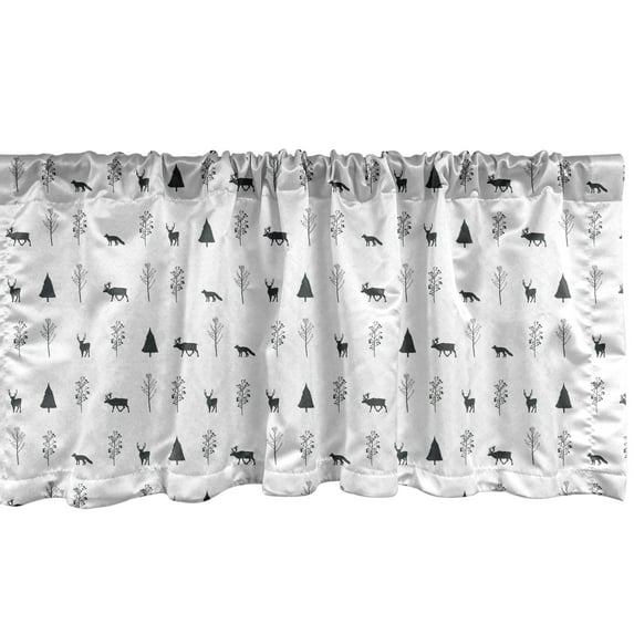 Ambesonne Forest Valance Pack of 2, Deer and Tree Silhouettes, 54"X12", Dark Taupe Grey White