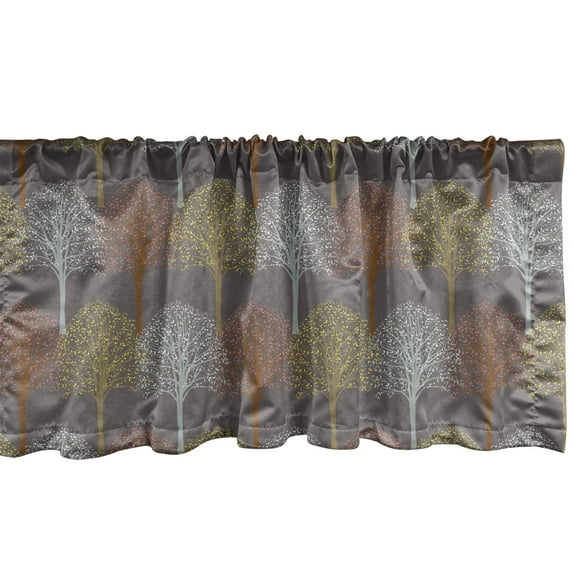 Ambesonne Forest Valance Pack of 2, Pastel Art Woodland Trees, 54"X12", Pale Chocolate and Multicolor