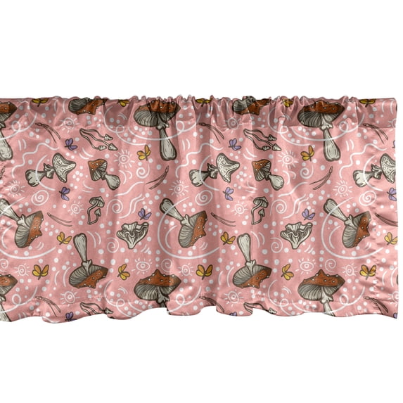 Forest Window Valance, Pastel Mushrooms Butterflies Flowers Herbs Dragonfly Repetition, Curtain Valance for Kitchen Bedroom with Rod Pocket, 54" X 12", Pale Pink Cinnamon and Dust, by Ambesonne