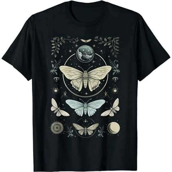 Forest Witch Moth And Moons Folkloric Wiccan Nature Goth T-Shirt