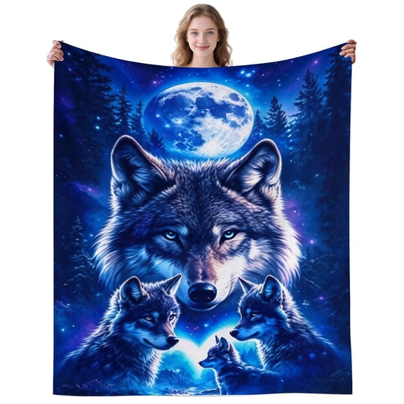 Forest Wolf Blanket Gifts for Women Men Adults Wolf Lovers Plush Lightweight Cool Wolves Throw Blankets for Camping Office Decor Birthday Gifts 50×40 Inch