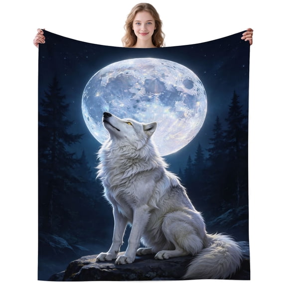 Forest Wolf Blanket Gifts for Women Men Adults Wolf Lovers Cozy Plush Moon Wolves Throw Blankets for Bedding Travel Decor Birthday Gifts 80×60 Inch