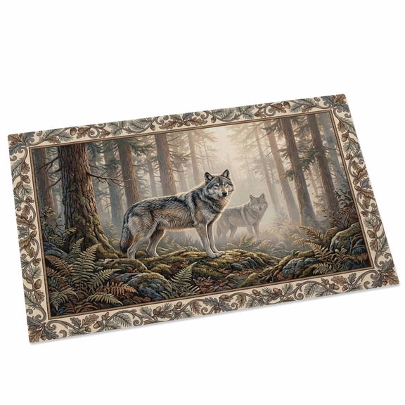 Forest Wolf Door Mat 20x31.5 Inch Country Jungle Animal Tree Leaf Flowers Landscape Entryway Rug with Non-Slip Rubber, Front Door Mat Indoor Floor Mats for Living Room Bathroom Bedroom Home Office