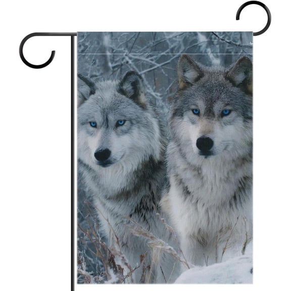 Forest Wolf Garden Flag 12x18 Inch Double Sided for Outside Yard Porch Lawn Small Seasonal Autumn Winter Holiday Decoration
