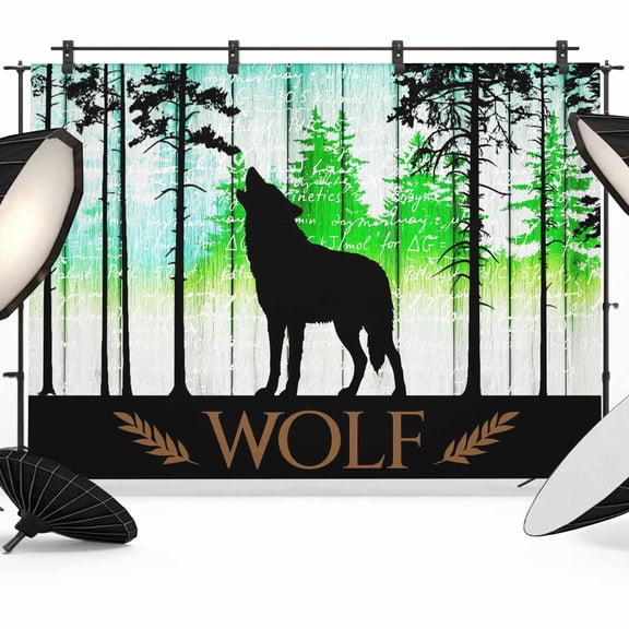 Forest Wolf Photography Backdrop 7x5FT, Pine Needles Green Gradient Wood Grain Photo Backdrops, Background for Photography Studio Photo Studio Background, Back Drop for Photoshoot