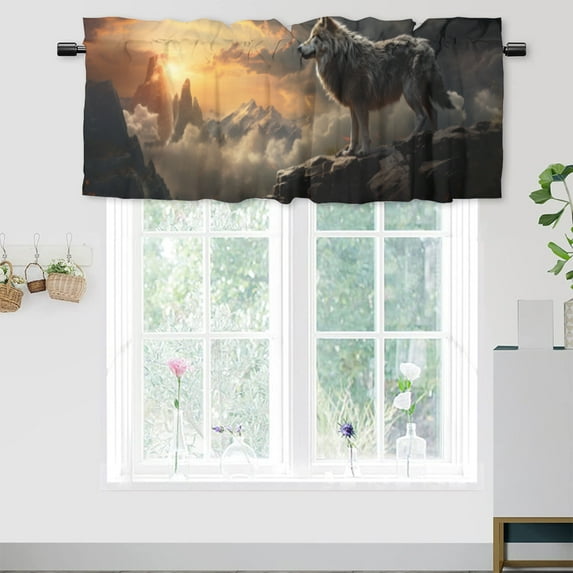 Forest Wolf Printed Window Curtains Valances for Kitchen Wild Animal Mountain Nature Scenery Hunting Privacy Decorative Rod Pocket Short Window Valance Curtains 54 by 18 in, 1 Panel