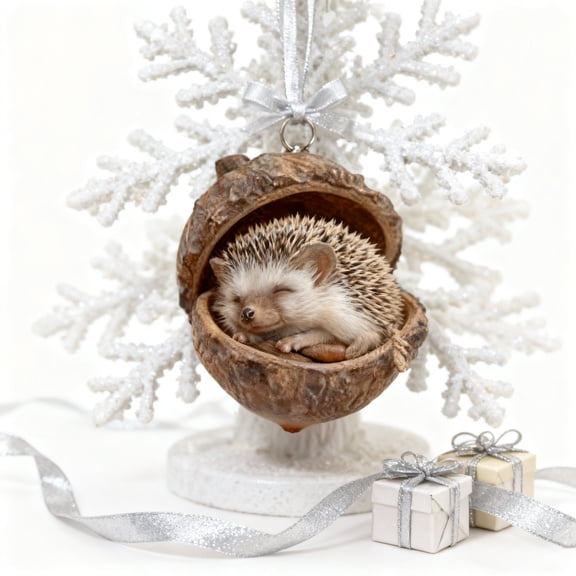 Forest Woodland Animal Acorn Ornaments Cozy Christmas Pine Cone Figurine 2026 Edition Fine 3D Resin Craft Acrylic Hanging Accent Home Party Seasonal Warm Decorative Display UKHBMC | Hedgehog