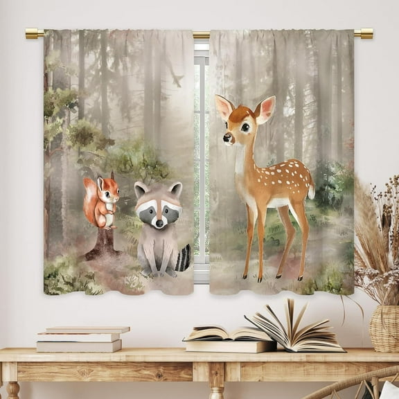 Forest Woodland Animal Kitchen Curtains Nursery Wild Animals Bathroom Curtains Window Treatment Drapes Tier Fox Bear Deer Cafe Small Bedroom Short French Door Curtains 2 Panels 28x40 Inch