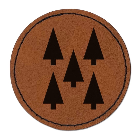 Forest Woodland Trees 2.5" Faux Leather Round Engraved Iron-On Patch - Brown