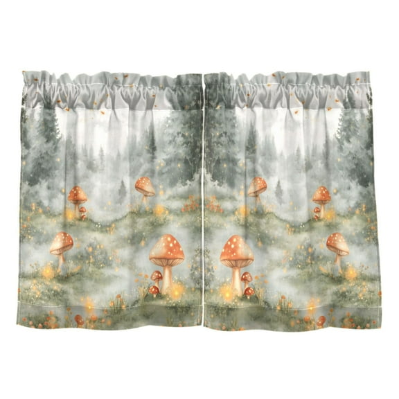 Forest and Mushrooms Kitchen Curtains Tier Set 27x24 Inch 2 Panels Semi Sheer Light Filtering Privacy UV Protection