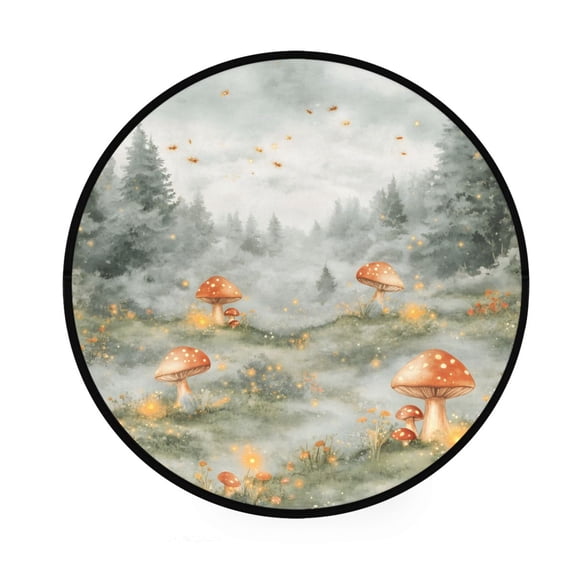 Forest and Mushrooms Memory Foam Bath Mat 36" Absorbent Rug with Non Slip Base and 4 Bonus Pads