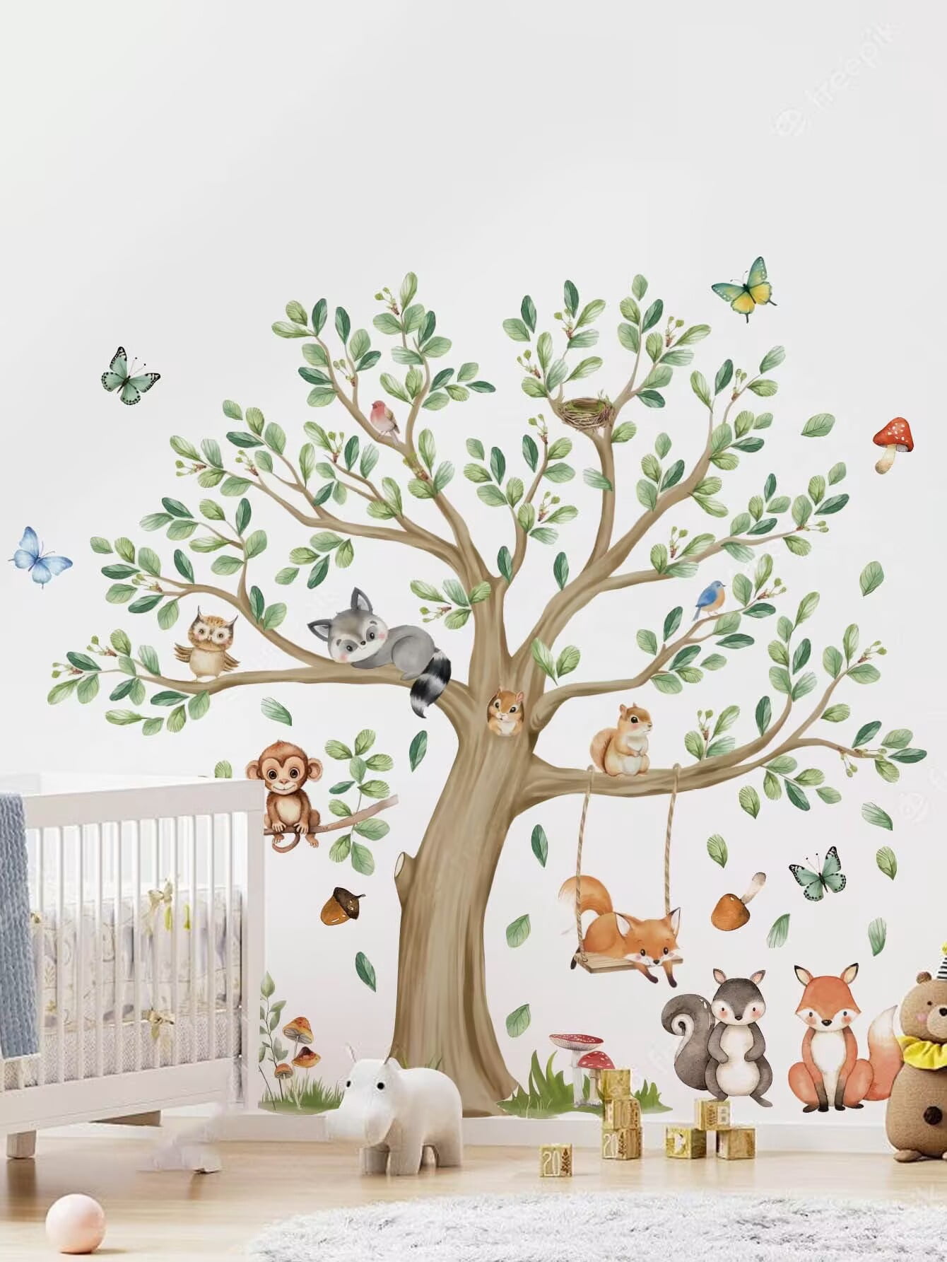 Forest animal decals, Kids Large Tree Wall Stickers Animal Tree Fox Owl Wall Stickers DIY Peel & Stick Dino Wall Decal Wall Art Decals for Kids Bedroom Baby Nursery