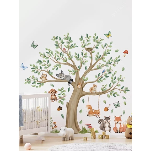 Forest animal decals, Kids Large Tree Wall Stickers Animal Tree Fox Owl Wall Stickers DIY Peel & Stick Dino Wall Decal Wall Art Decals for Kids Bedroom Baby Nursery