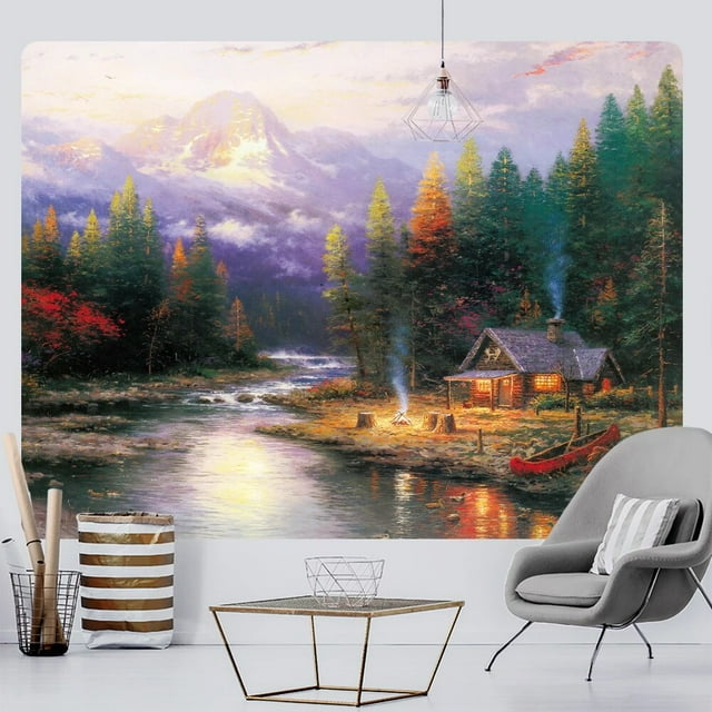 Forest hut ink painting home decoration art tapestry hippie bohemian