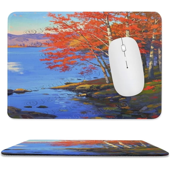 Forest in Fall Mouse Pad 8x10 in with Stitched Edge, Non-Slip Rubber Base Desk Mouse Pad, Vibrant Autumn Forest Scene Artwork for Computer Desk
