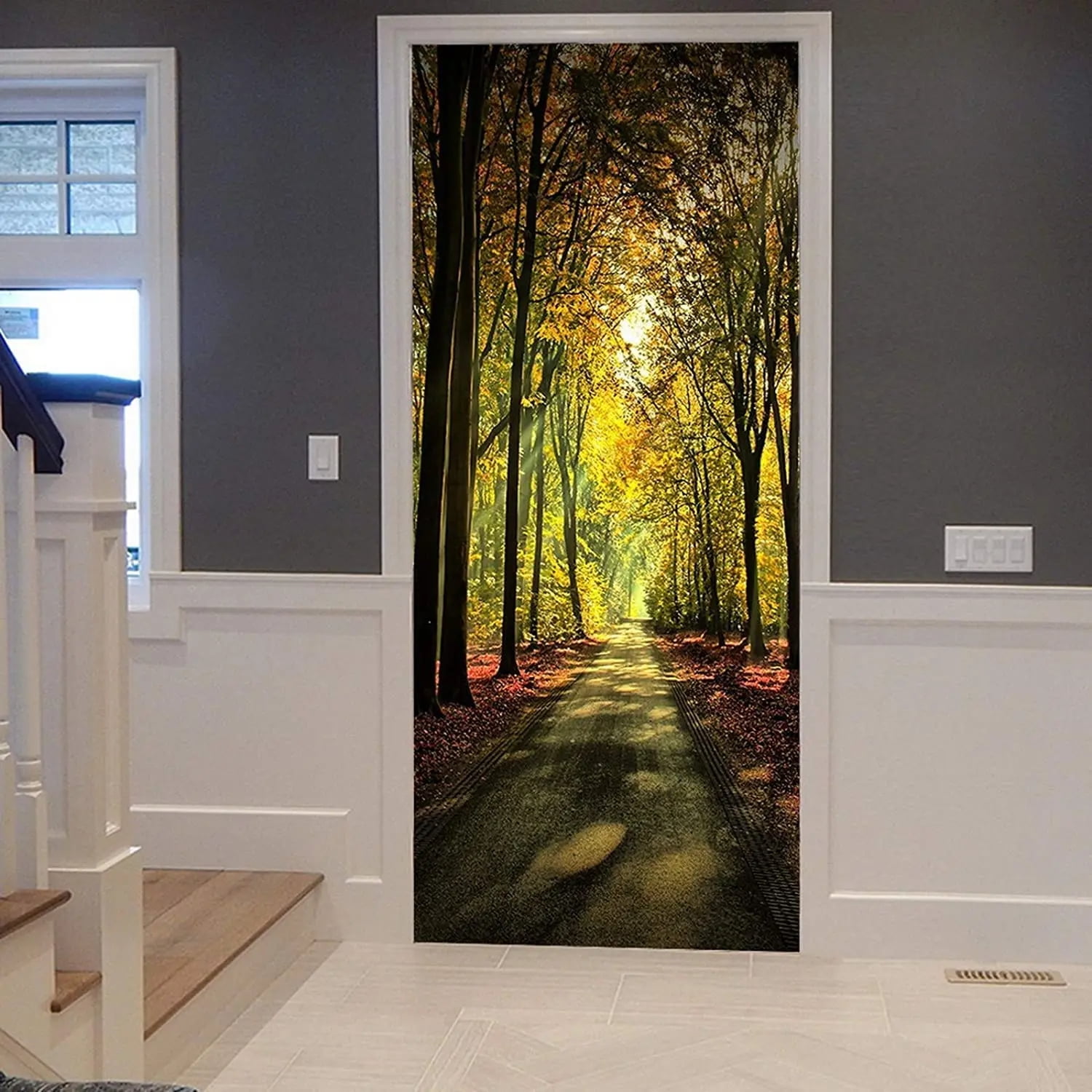 Forest in Sunlight Door Stickers Wallpaper Spring Woods Door Sticker ...