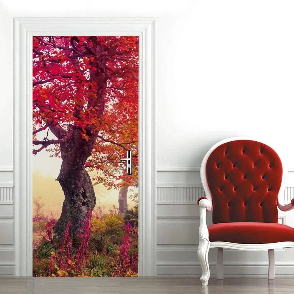 Forest in Sunlight Door Stickers Wallpaper Spring Woods Door Sticker ...