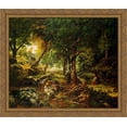 thumbnail image 1 of Forest landscape Sun 32x28 Large Gold Ornate Wood Framed Canvas Art by Theodore Rousseau, 1 of 2