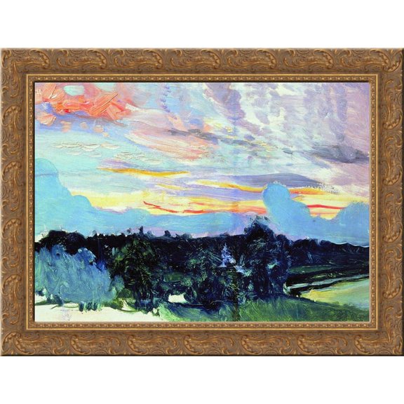 Forest near the village Maureeno 24x18 Gold Ornate Wood Framed Canvas Art by Boris Kustodiev