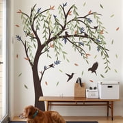 Forest tree decals Large Green Tree Wall Stickers Flying Leaves Birds Wall Decals DIY Removable Peel and Stick Wall Art Decals Bedroom Living Room Sofa TV Background Wall Decor H127CM