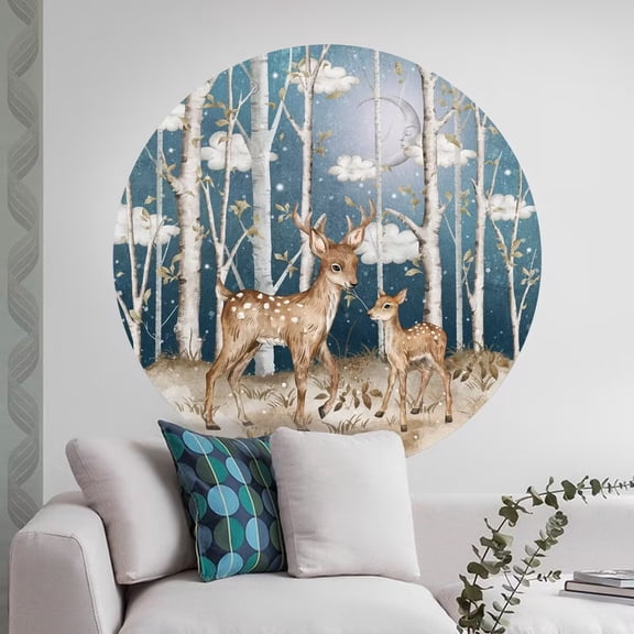Forest tree wall decals Beautiful Deer Forest Wall Decal Nursery Animal Wall Sticker Removable Peel and Stick Wall Art Decor for Kid Baby Classroom Preschool Living Room Playroom Bedroom School
