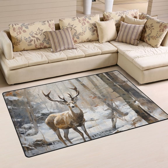 Forest with Deer Area Floor Mats Non-Slip Rugs Soft Doormat 60 x 39 inch Carpet for Living Dining Room Bedroom Decorative