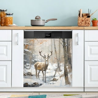 Deer Dishwasher Magnet Cover,Retro Style Refrigerator Covers Magnetic  Skin,Kitchen Dish Washer Panel Decal for Fridge Home Appliance Sticker 23  W x