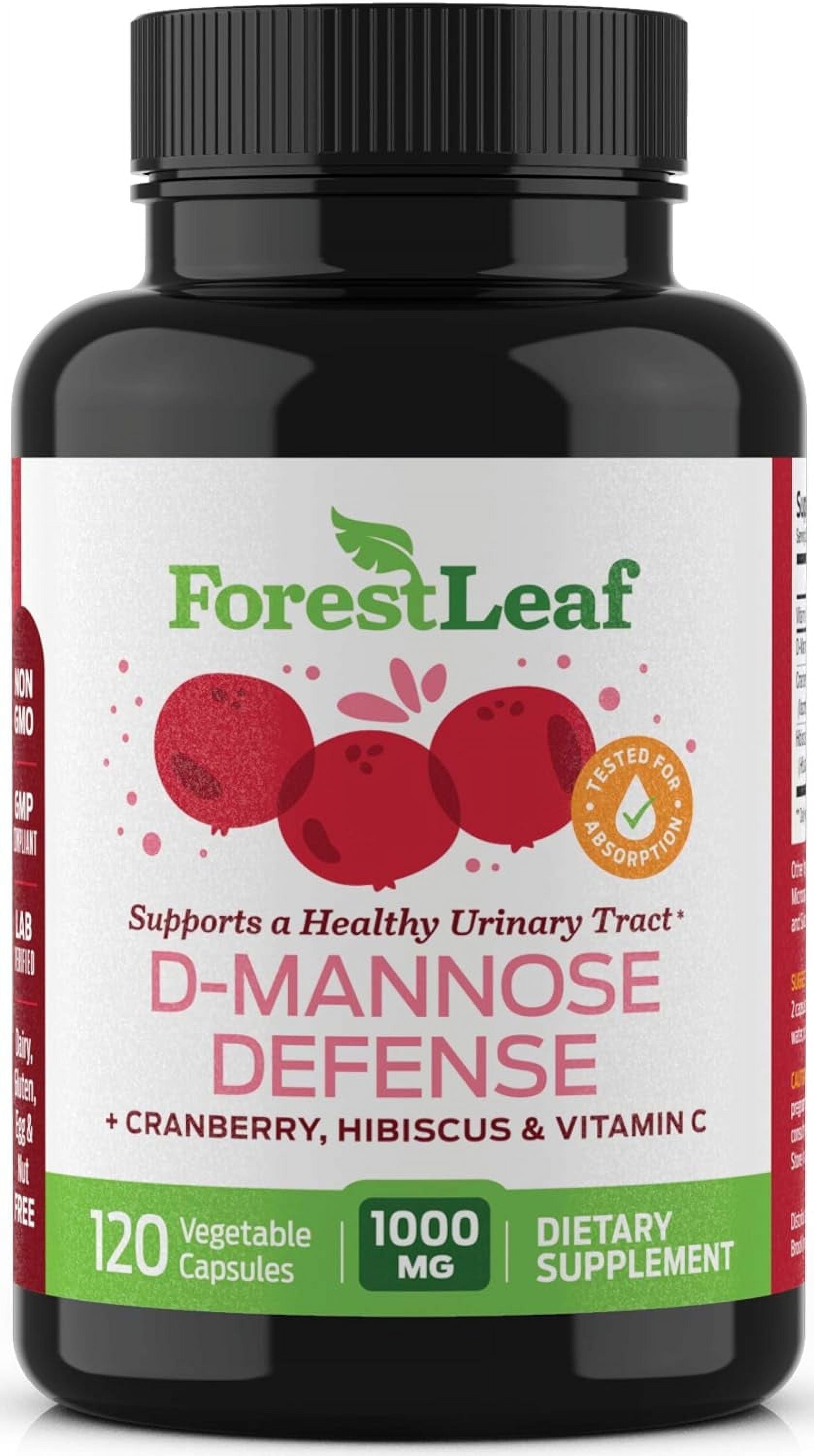 Forest Leaf D-Mannose Defense Urinary Pain Relief & Bladder Control Support, 1000mg 120 Capsules