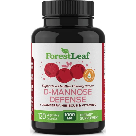 Forest Leaf D-Mannose Defense Urinary Pain Relief & Bladder Control Support, 1000mg 120 Capsules