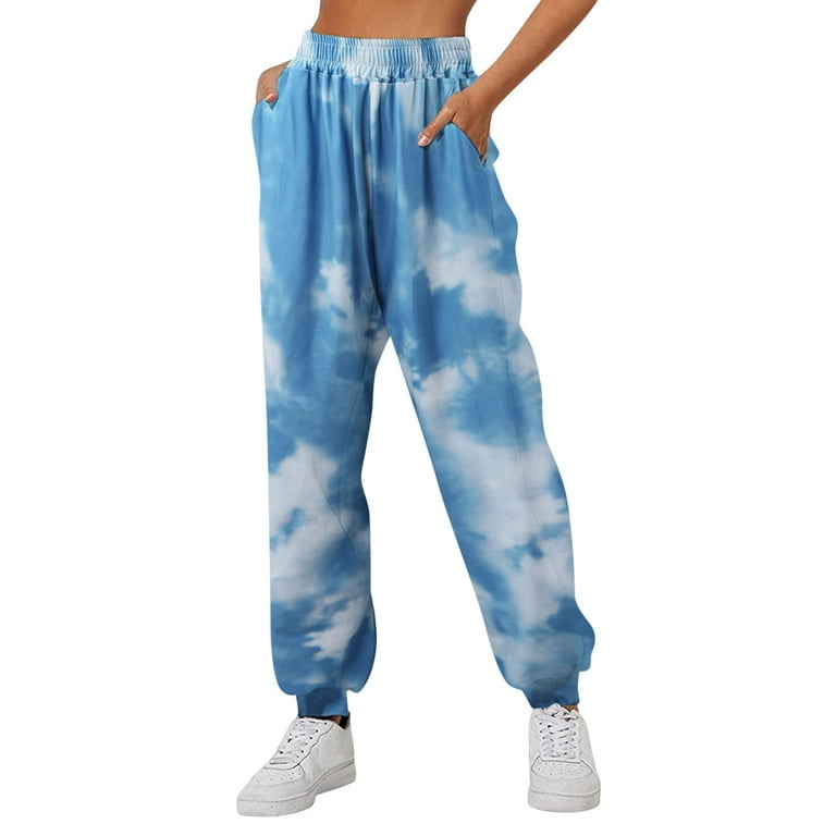 ForestYashe Women's Pants High Stretch High Waist Pants Comfortable Stretch  Tie-Dye Printed Elastic Trousers With Pockets