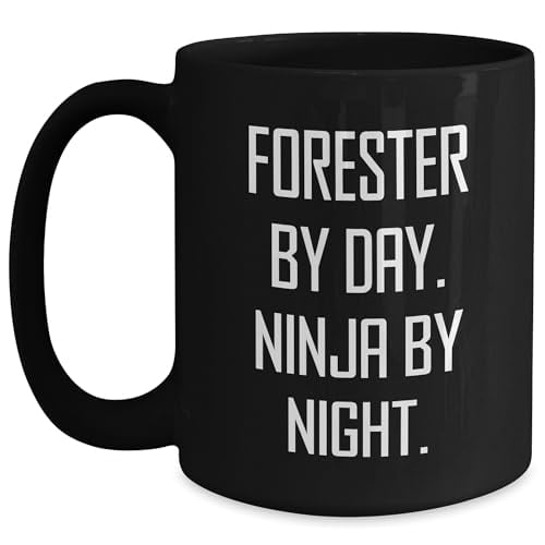 Forester Ninja Mugs, Funny Black Coffee Mug for Birthday Unique Gifts from Friends, Forester Gifts by Day, Ninja Gifts by Night, or 15oz, Microwave and Dishwasher Safe