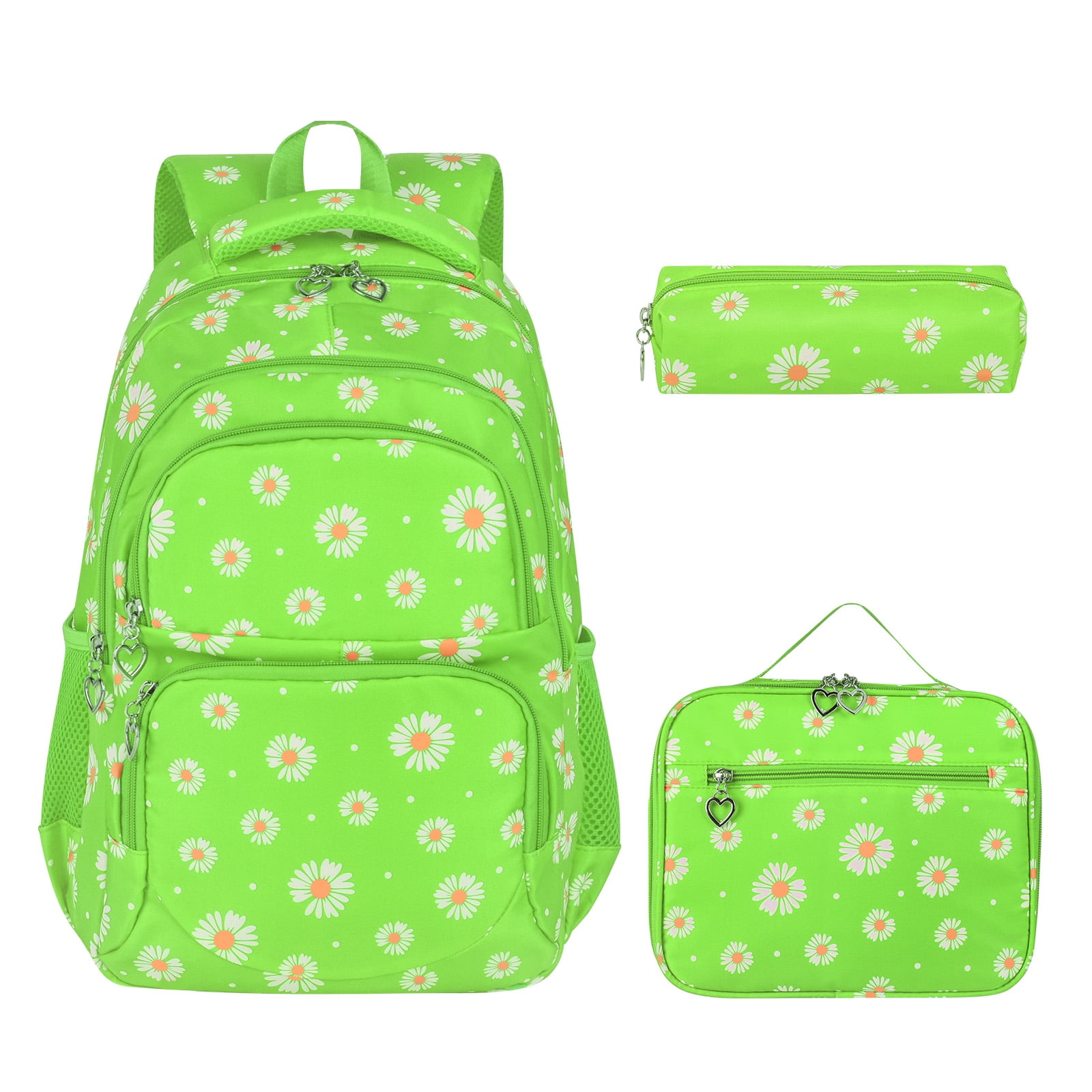 forestfish Pink Daisy Backpack Set for Girls with Lunch Bag