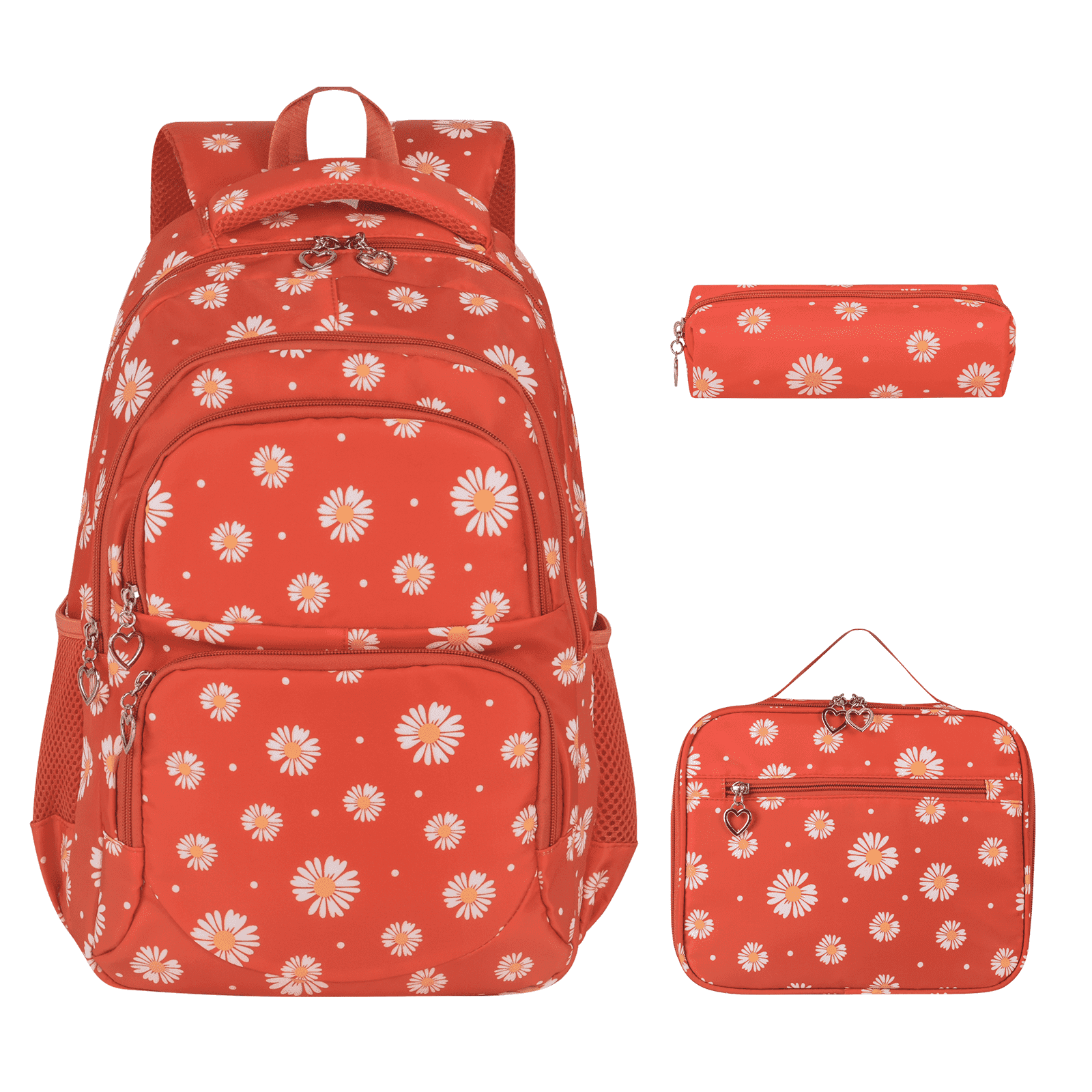 Forestfish Black Daisy School Backpack Set with Lunch Bag
