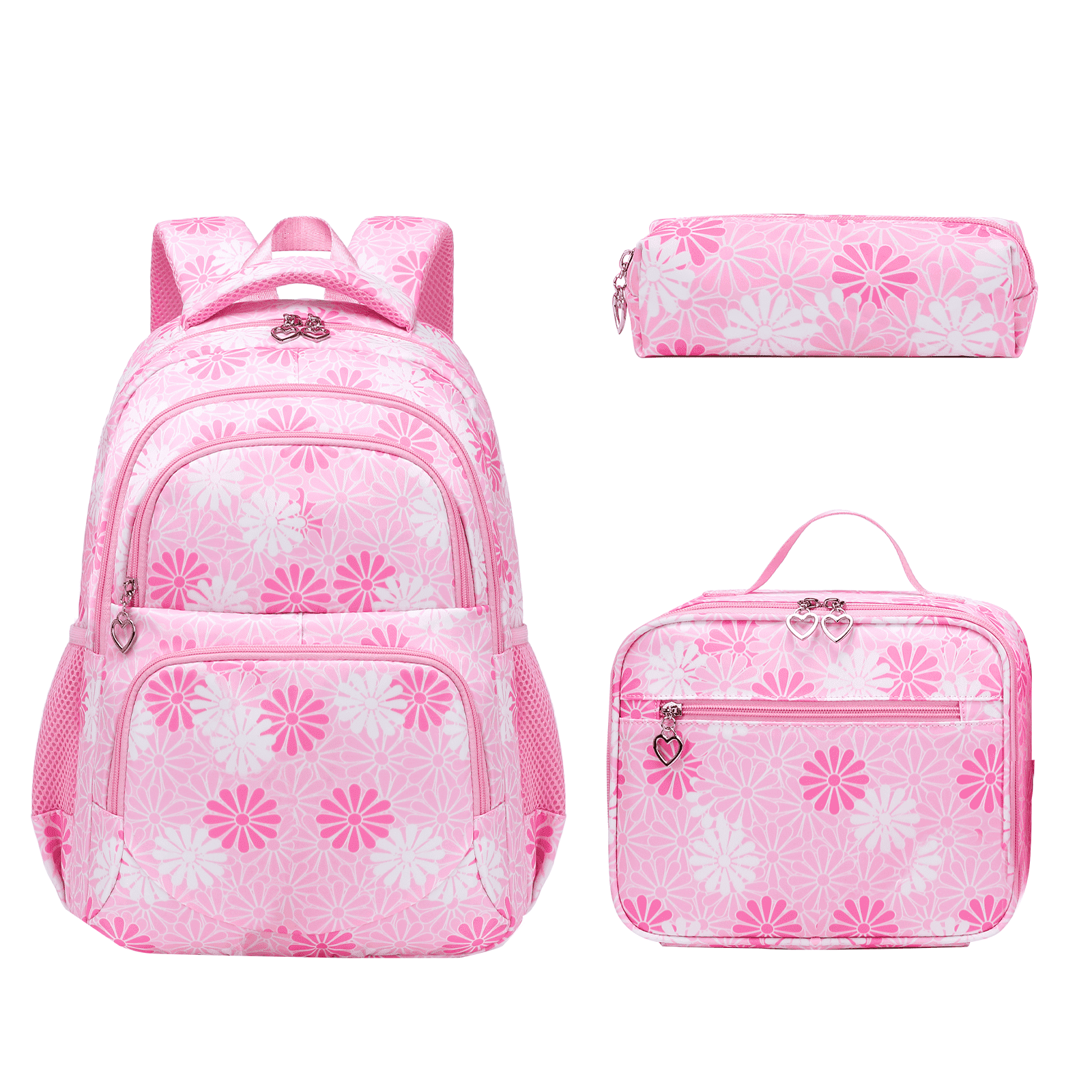 forestfish Blue Daisy School Backpack Set for Girls with Lunch Bag