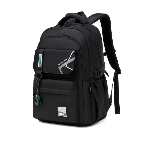 Forestfish School Backpack for Teen Men and Women, Casual Daypack Water-Resistant Lightweight Middle School Bag with Large Capacity(Black)