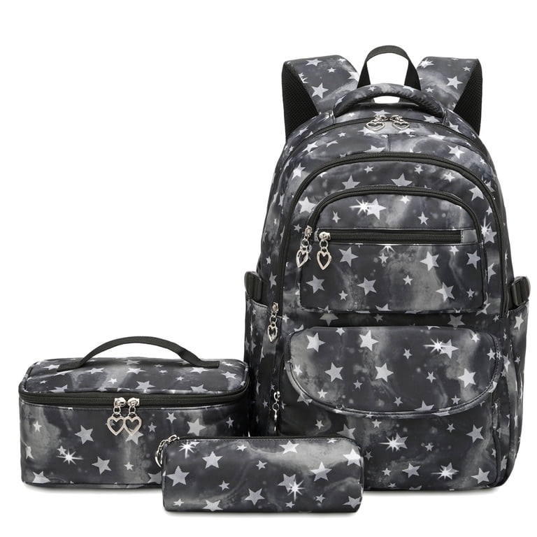Forestfish Black Star Print Backpack Set, Nylon, 17.7  display picture 1