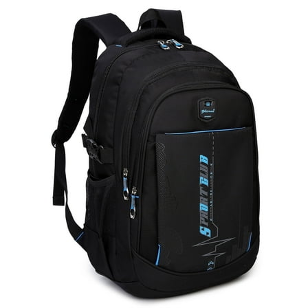 Forestfish School Backpack for Teen Men and Women, Casual Daypack Water-Resistant Lightweight Middle School Bag with Large Capacity(Black+Blue)