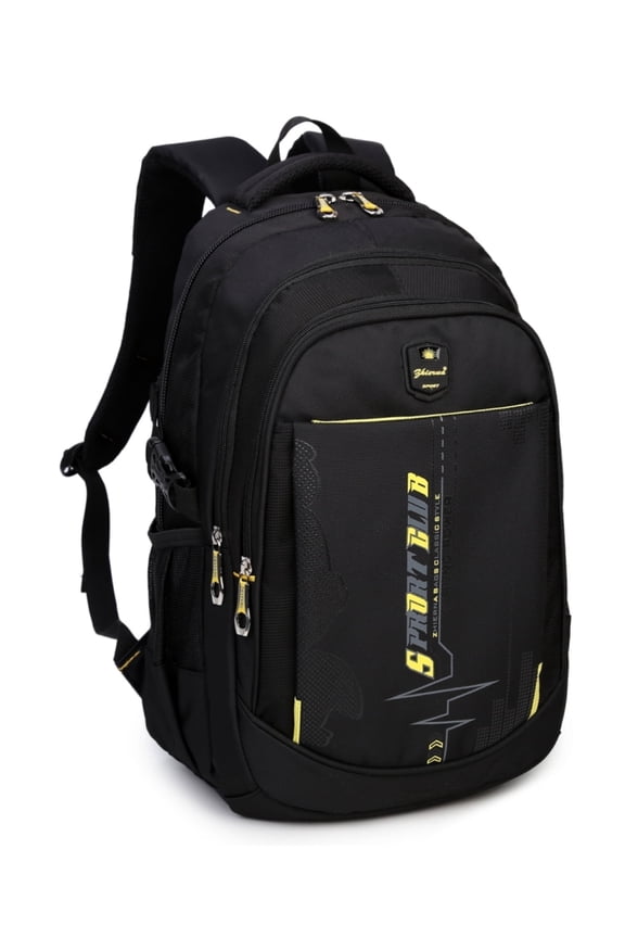 School Backpack for Teen Men and Women, Casual Daypack Water-Resistant Lightweight Middle School Bag with Large Capacity(Black+Yellow)