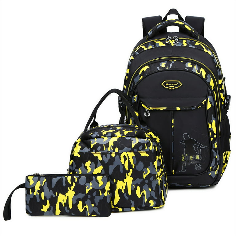 Forestfish Camo Kids School Backpacks Set for Teen Boys with Lunch Bag  Water Resistant Lightweight Large Books Bag for Middle School Yellow